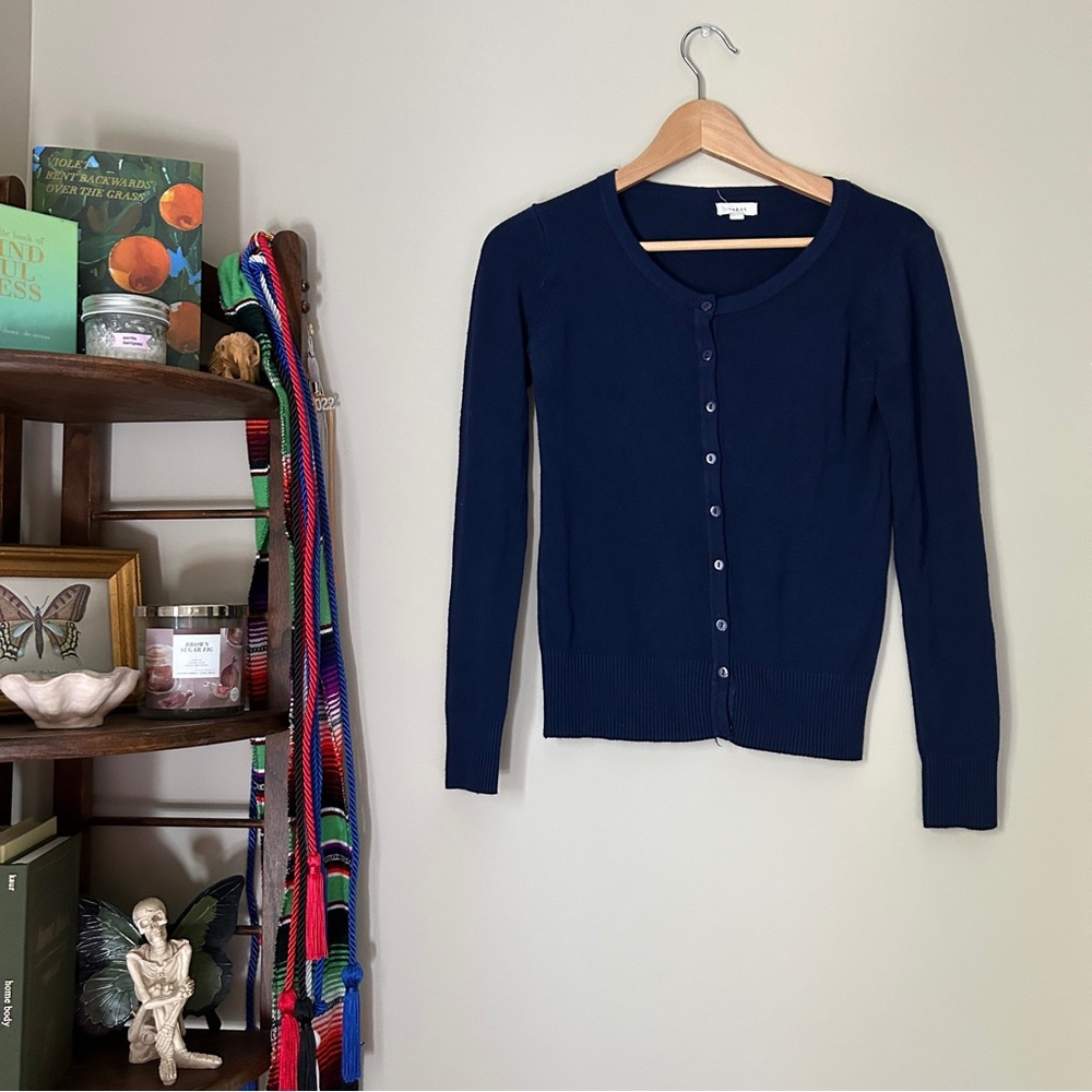 Navy Button Down Cardigan Sweater